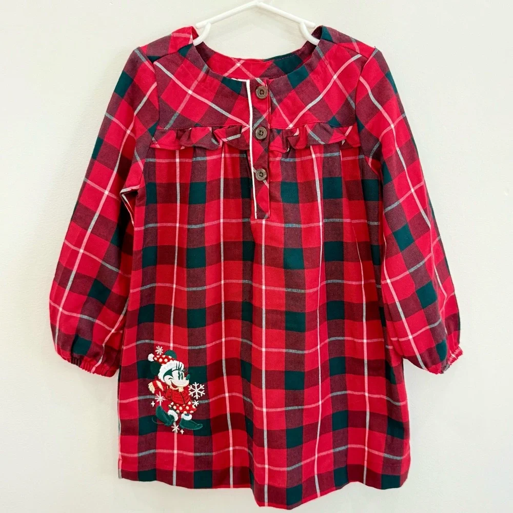 EUC GIRLS SIZE 4 DISNEY OFFICIAL MINNIE MOUSE HOLIDAY PLAID FLANNEL NIGHTSHIRT